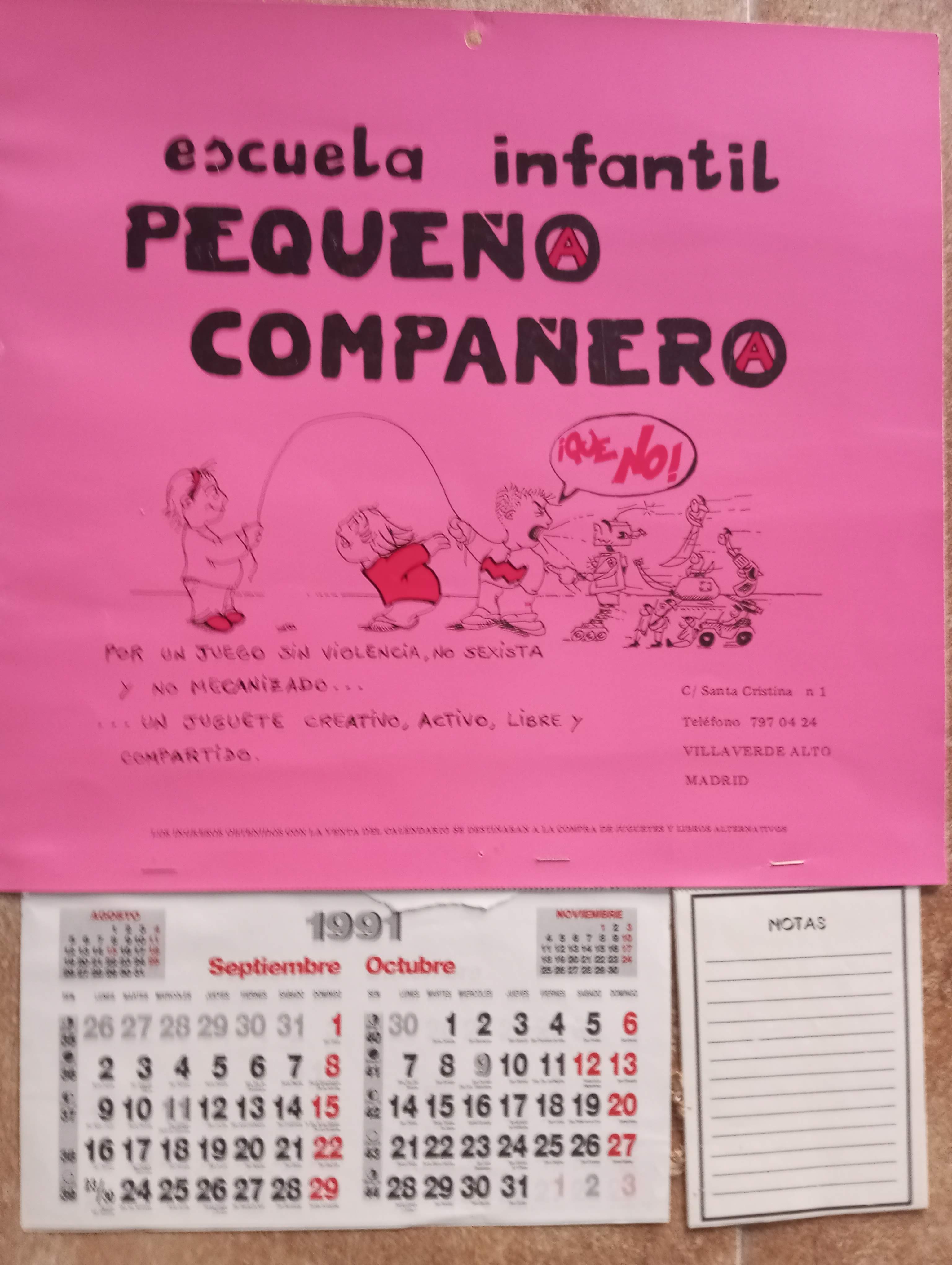 Escuela infantil Pequeño Compañero. Calendario 1991
