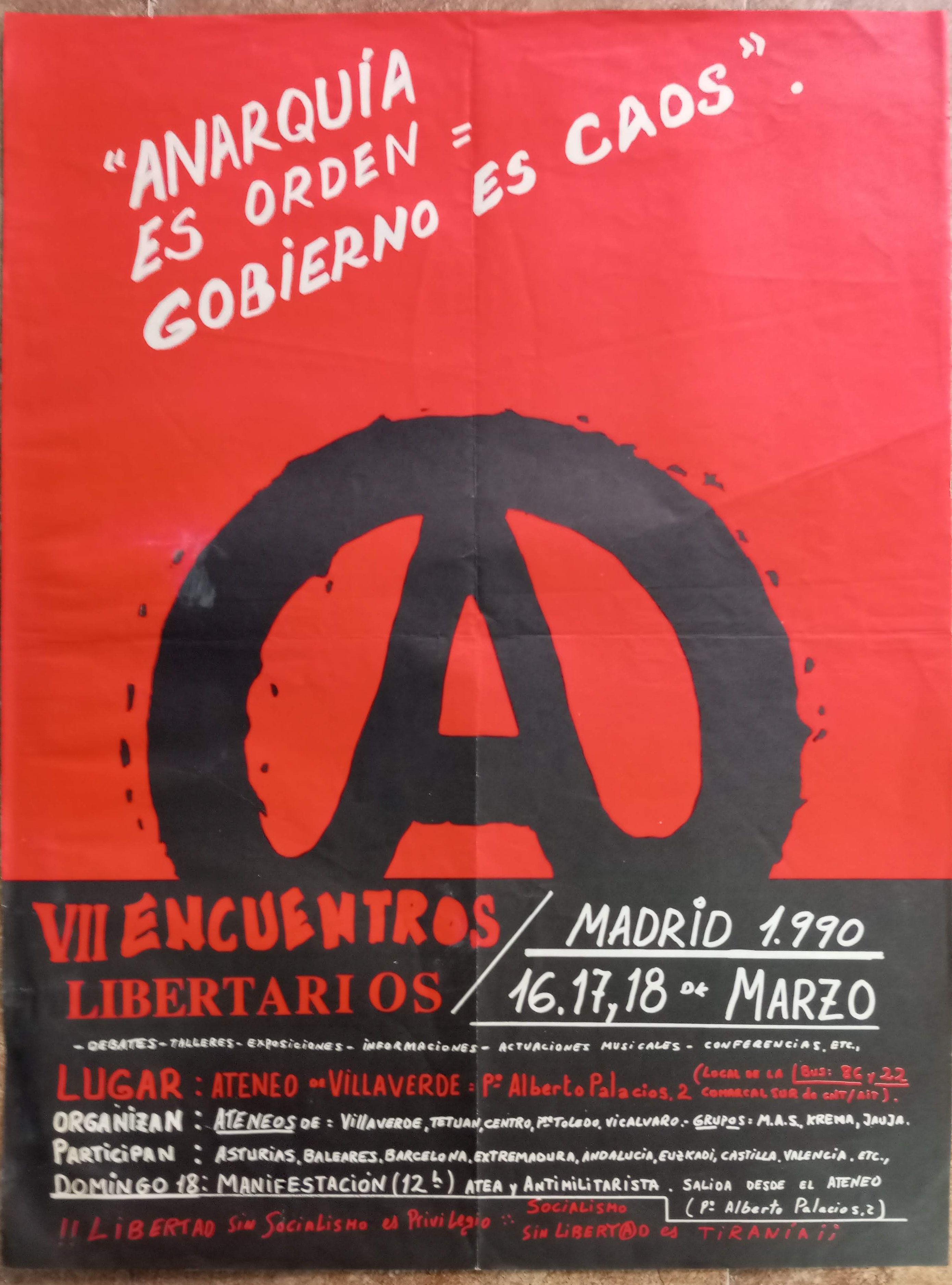 VII Encuentros Libertarios. Madrid, 16–18 de marzo de 1990