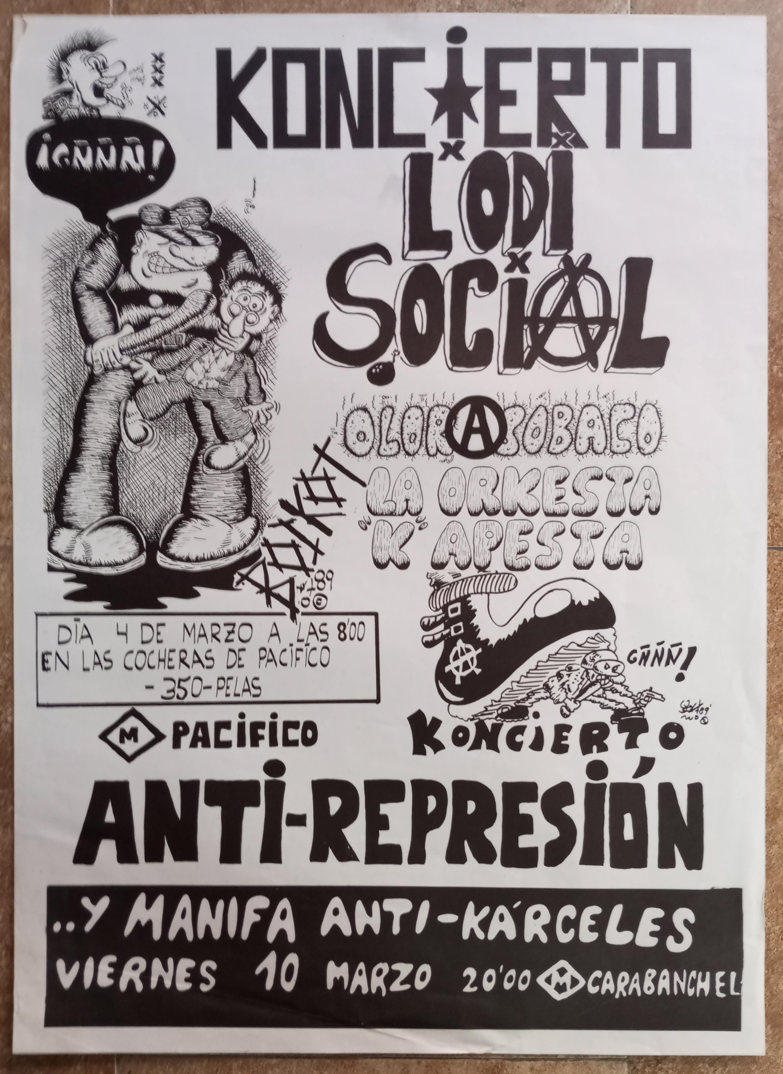 Koncierto antirrepresión: L'Odi Social, Olor a Sobaco y La Orkesta K'Apesta; manifestación antikárceles
