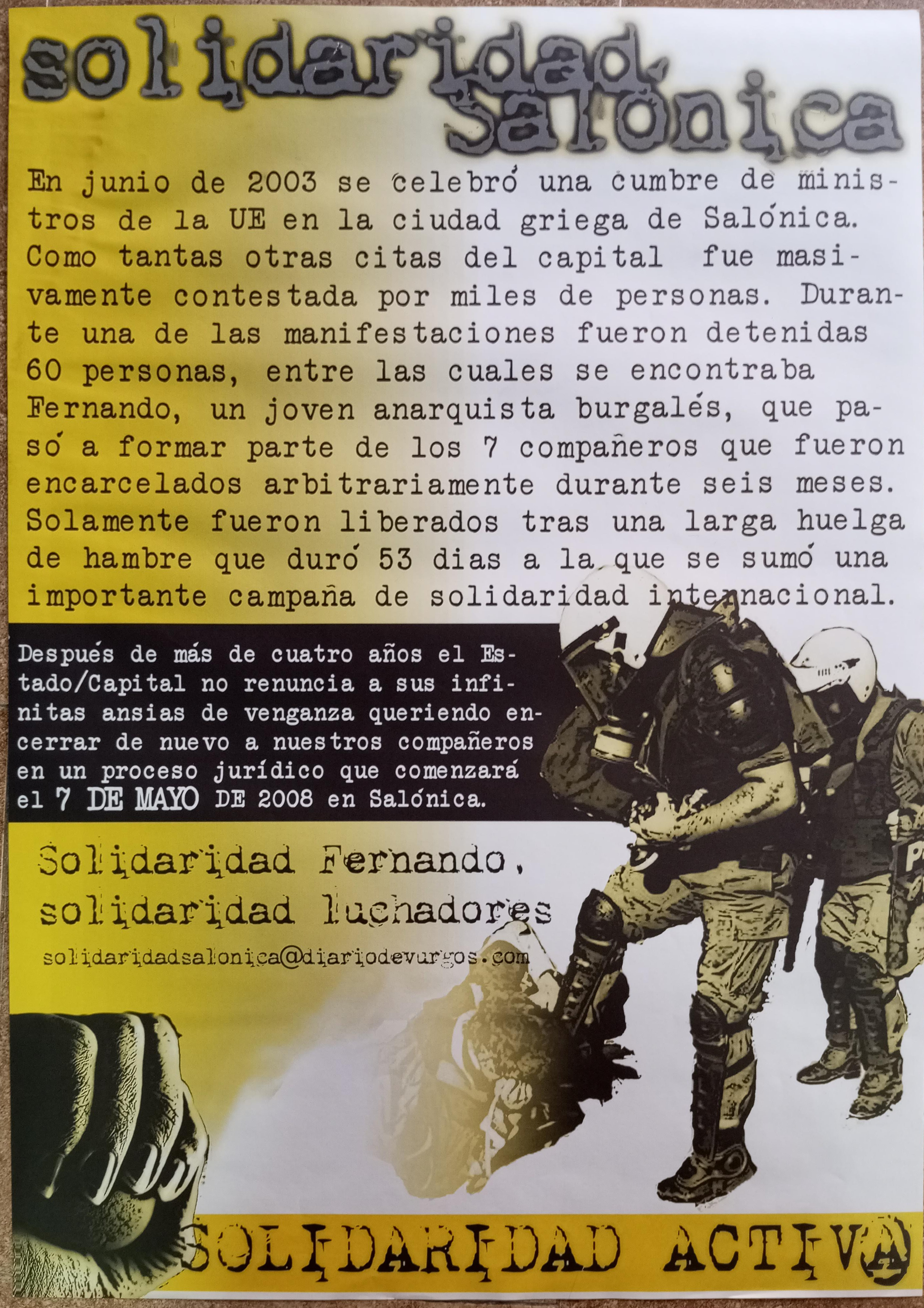 Solidaridad Salónica. Solidaridad con Fernando y con los luchadores