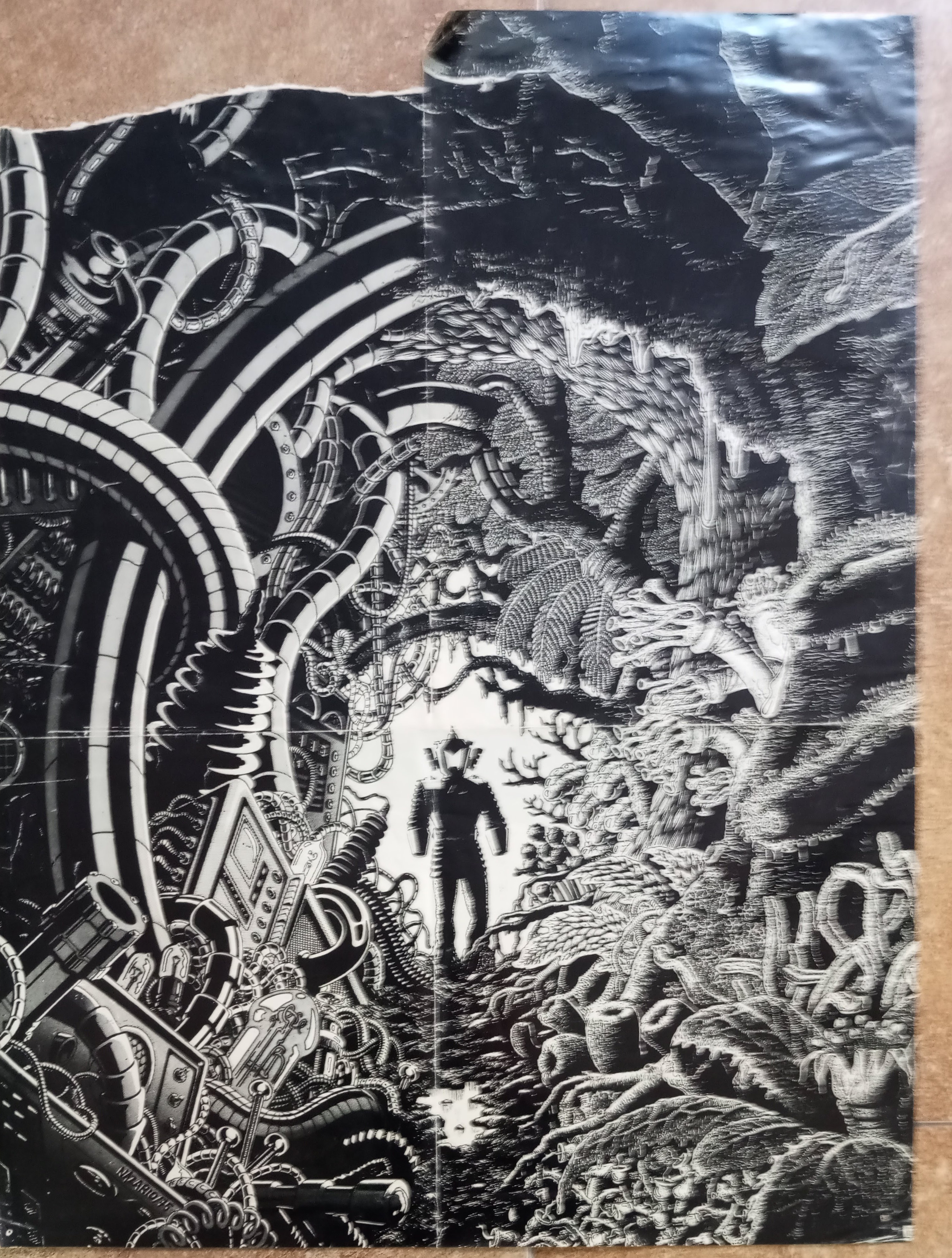Paisaje biomecánico con figuras humanas