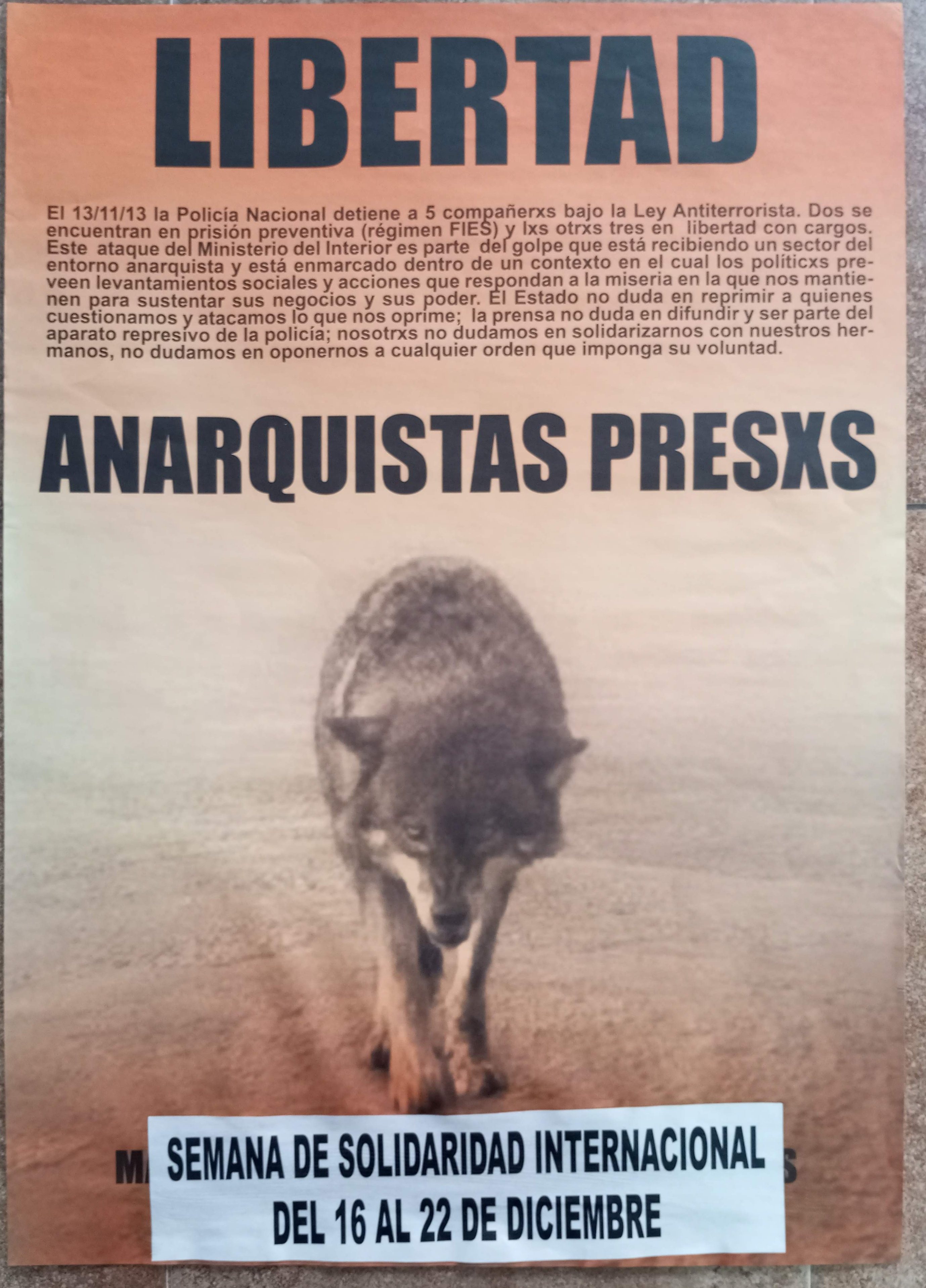 Libertad anarquistas presxs. Semana de solidaridad internacional