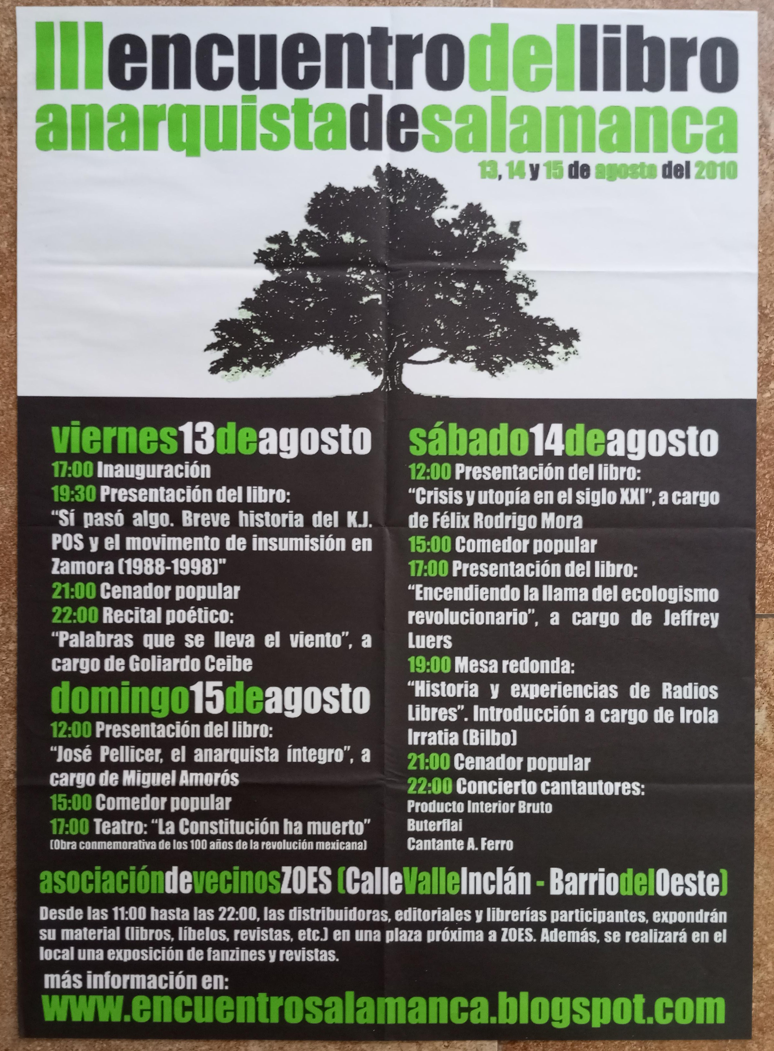 III Encuentro del Libro Anarquista de Salamanca. 13–15 de agosto de 2010