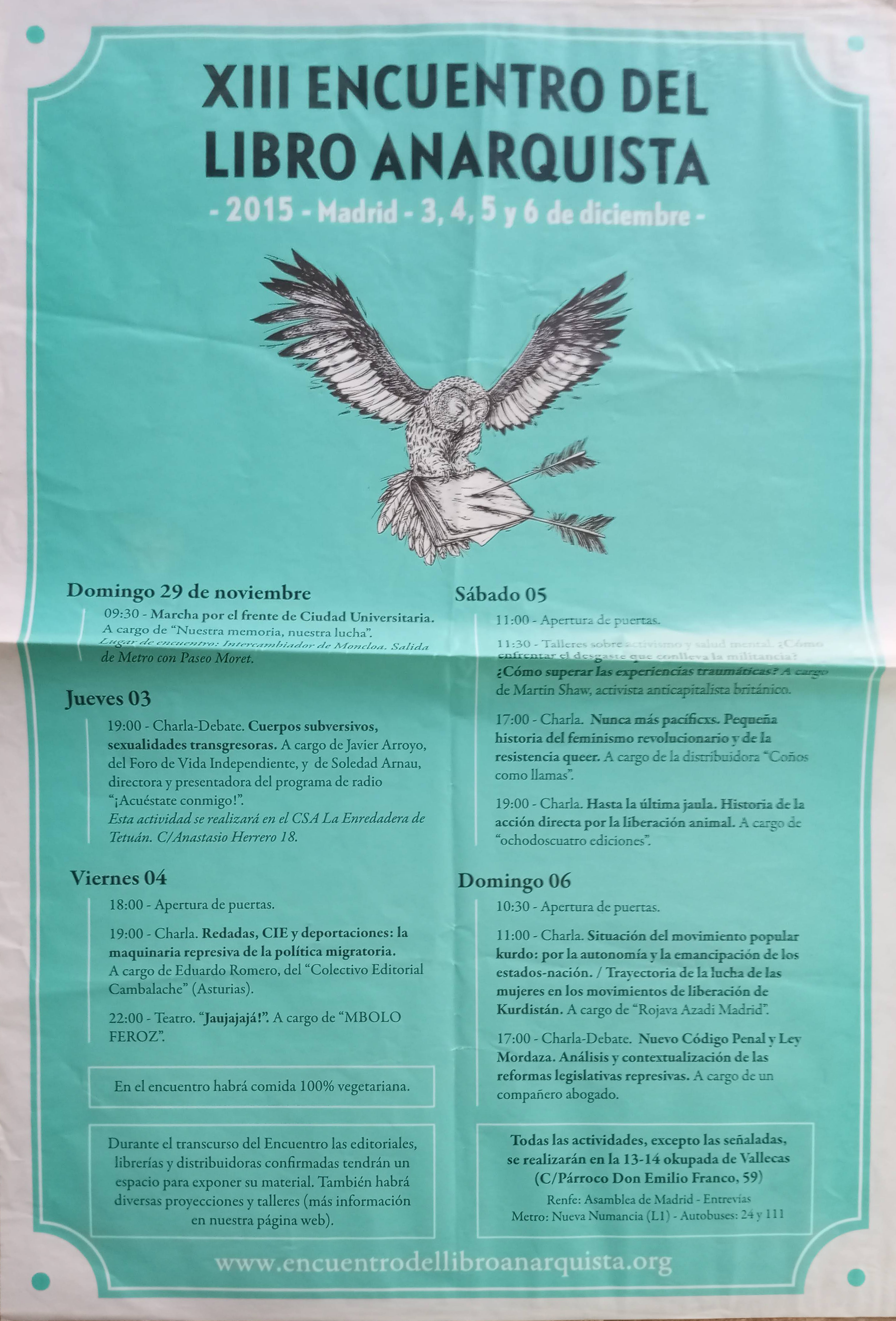 XIII Encuentro del Libro Anarquista de Madrid. 3–6 de diciembre de 2015