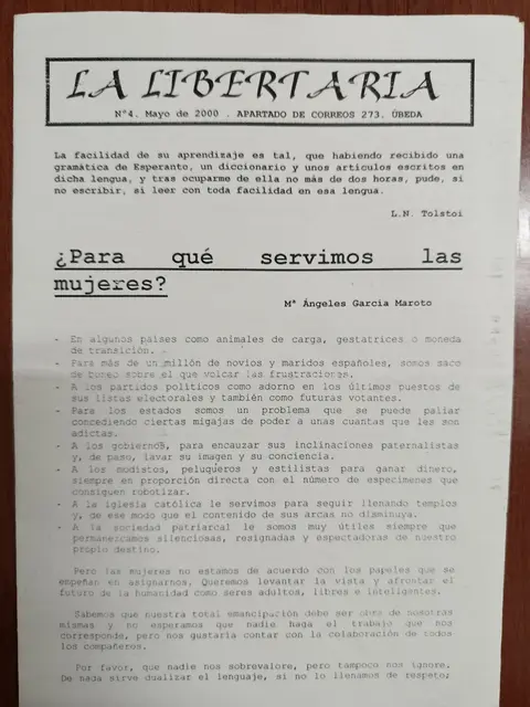 Vista principal de La Libertaria, n.º 4