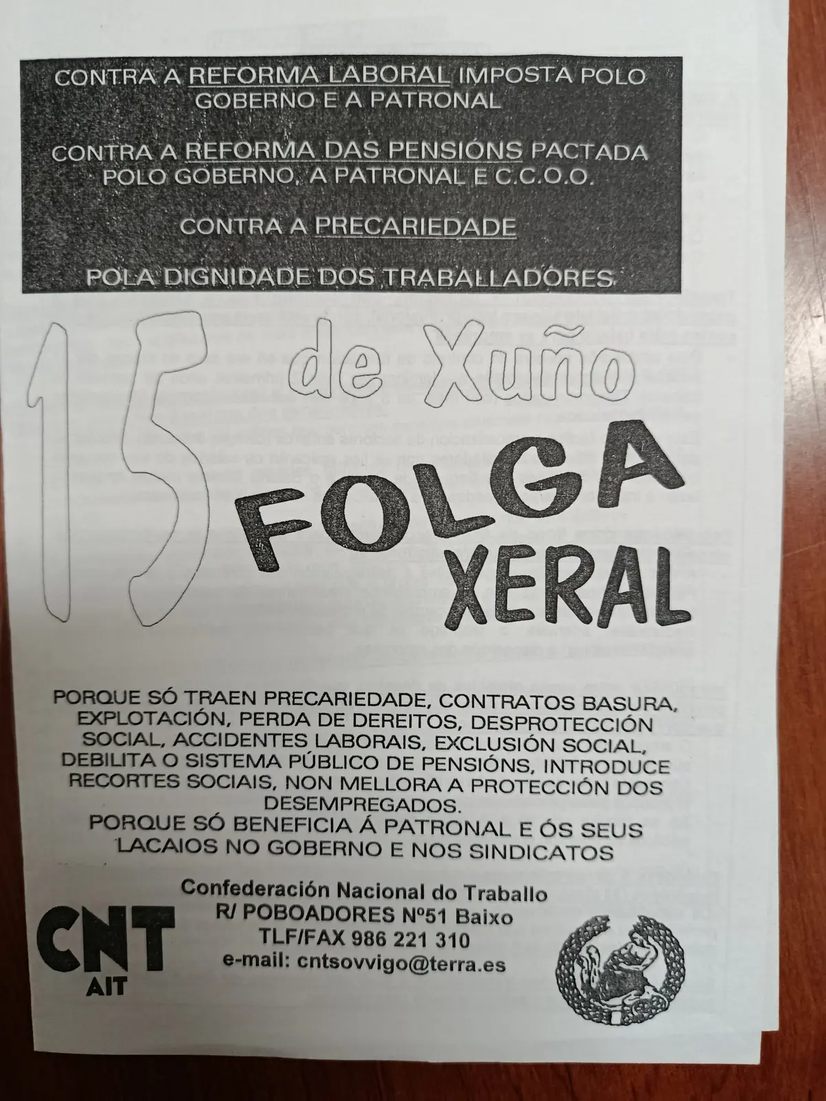 Vista principal de 15 de Xuño. Folga Xeral
