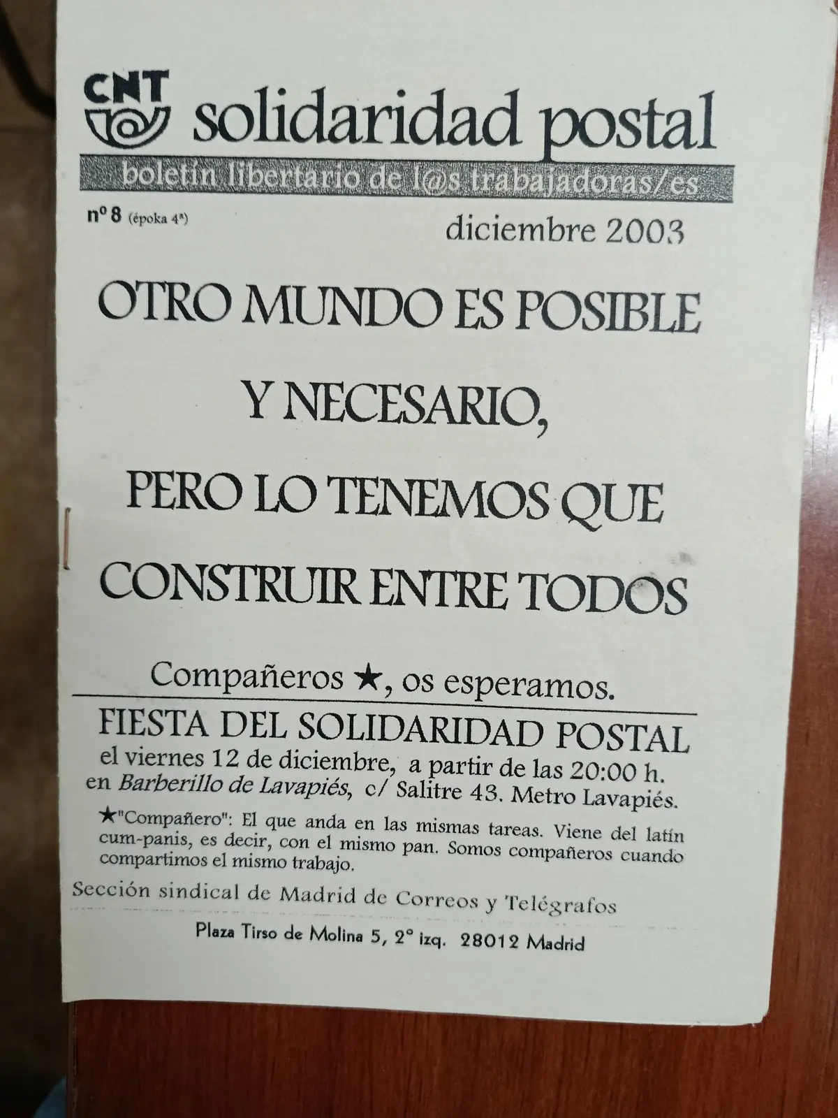 Vista principal de Solidaridad Postal