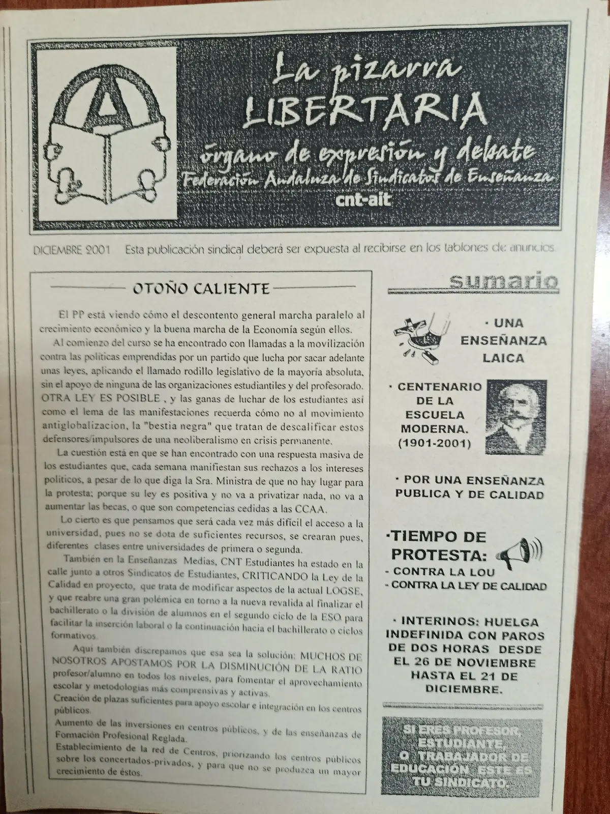 Vista principal de La Pizarra Libertaria