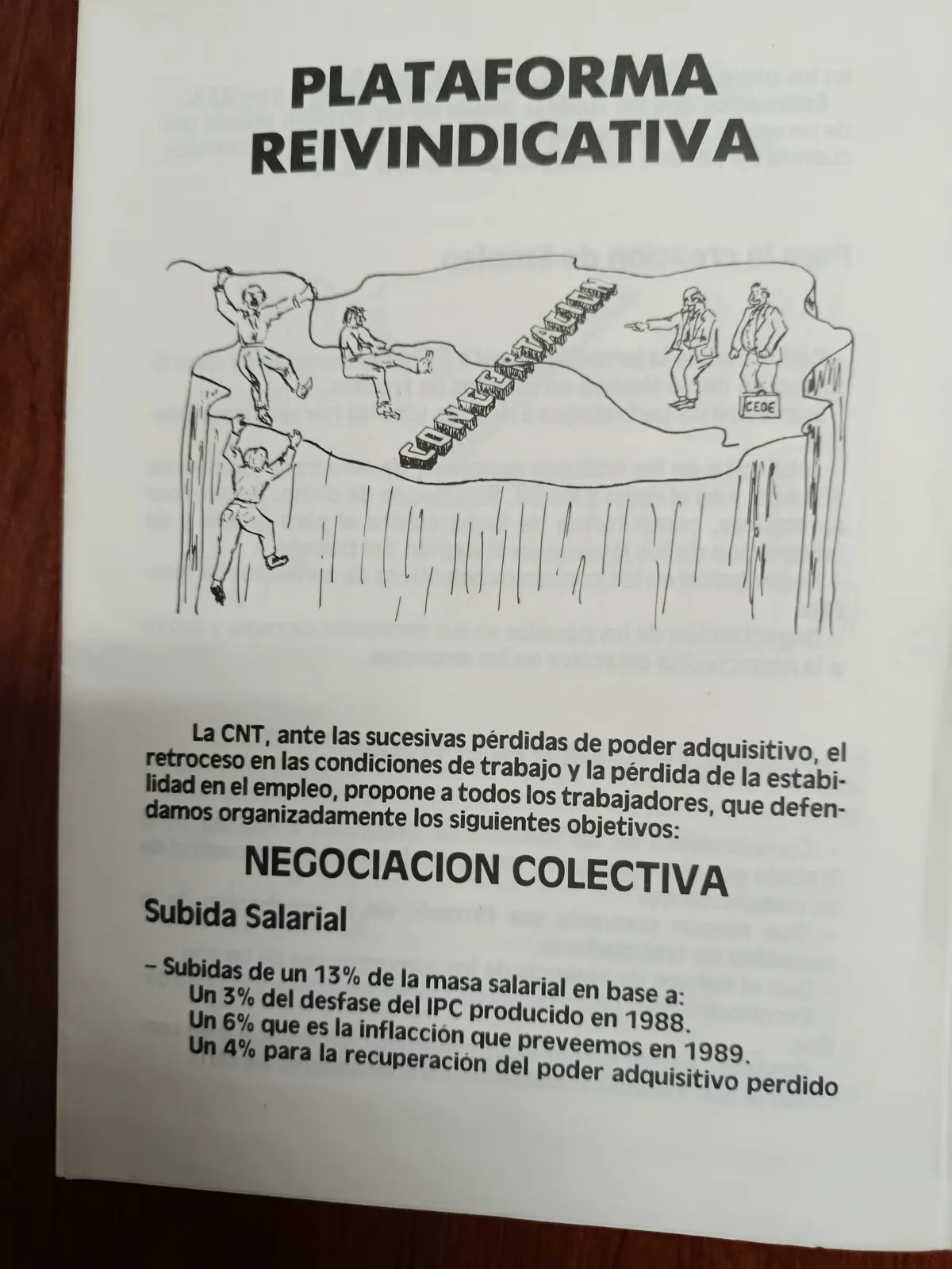 Vista principal de Plataforma reivindicativa de CNT para la negociación colectiva de 1989