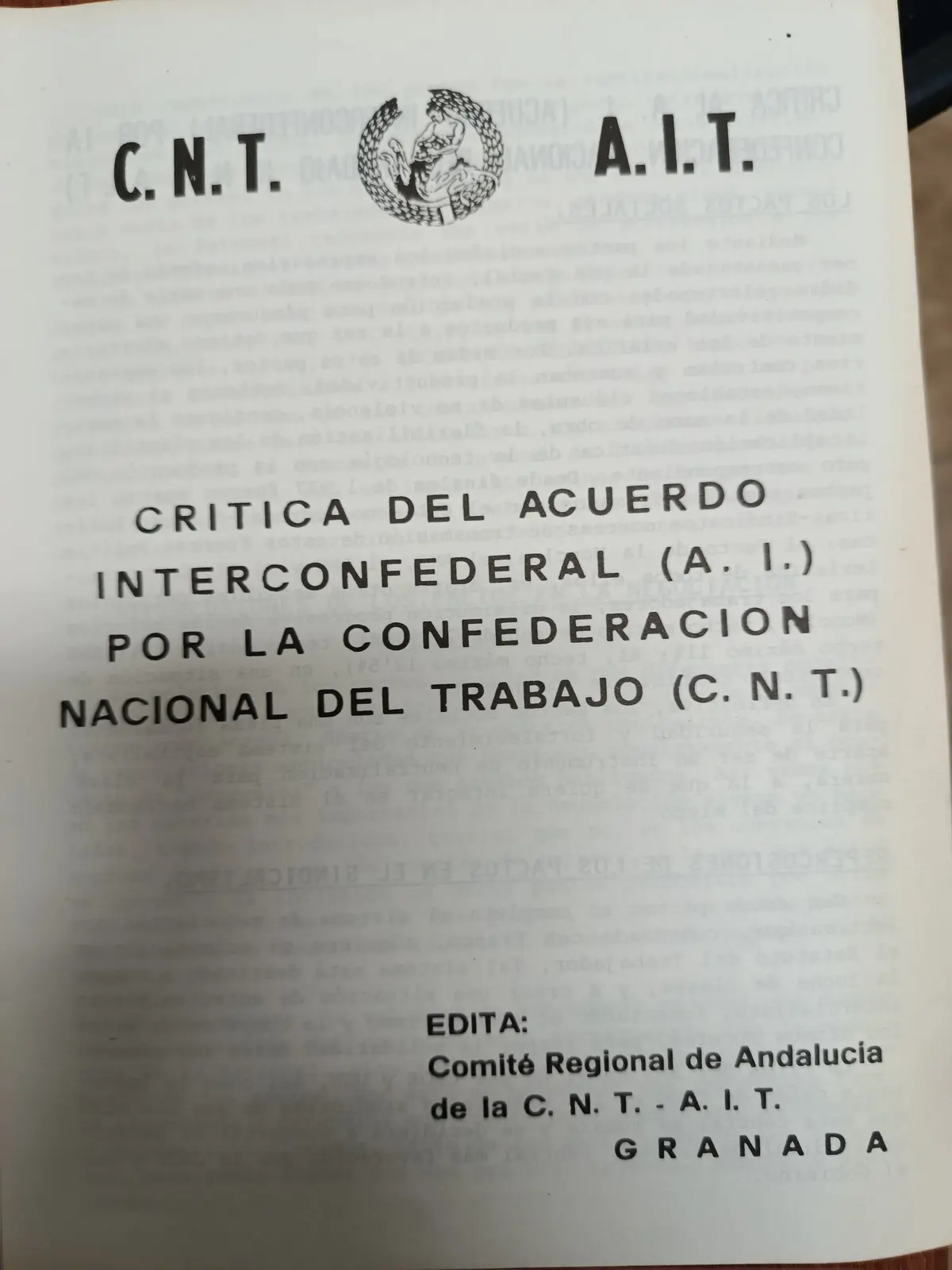 Vista principal de Crítica del Acuerdo Interconfederal (A.I.) por la Confederación Nacional del Trabajo